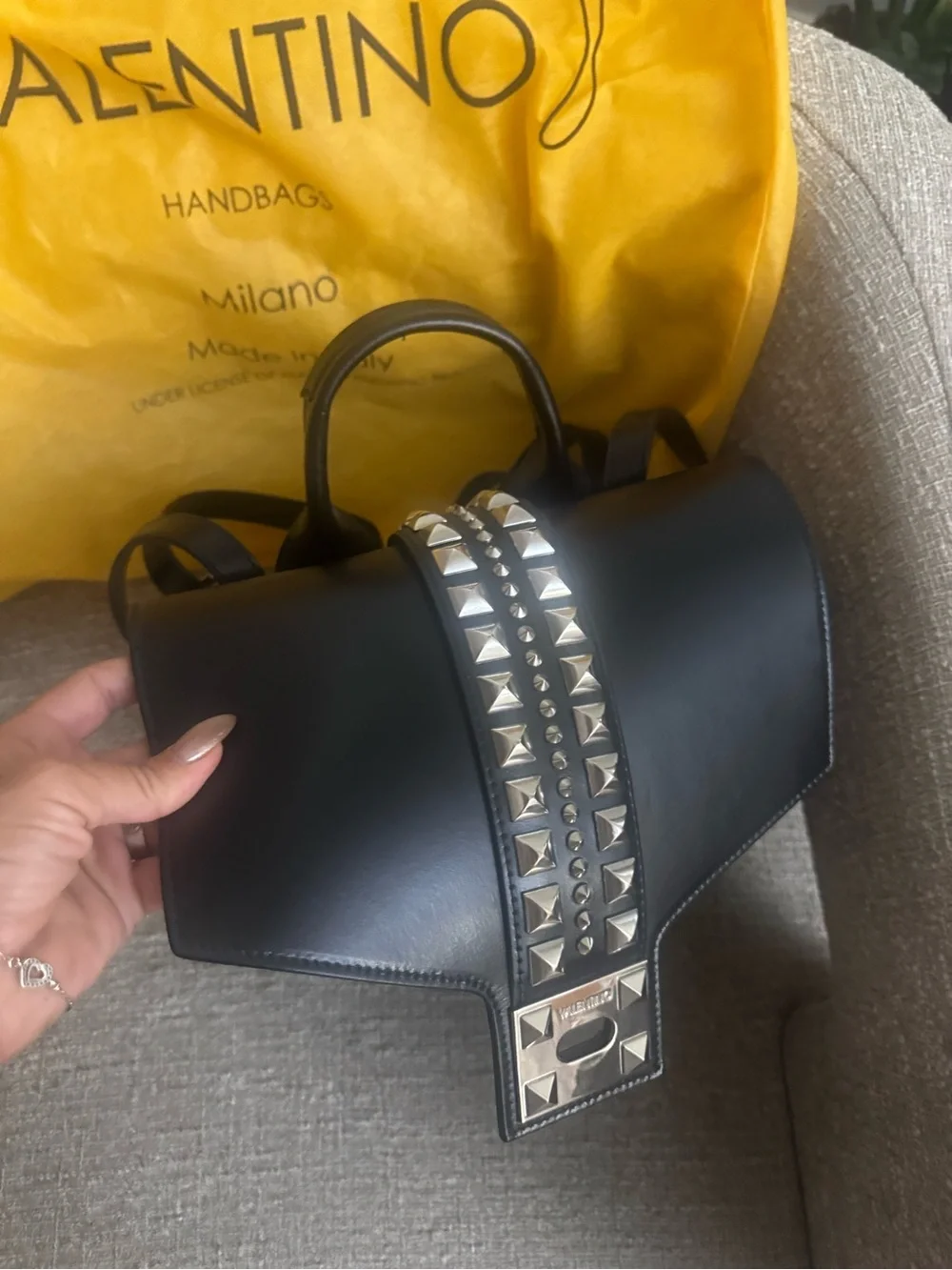 Valentino Mario Black Leather Crossbody with Silver Stud Accent